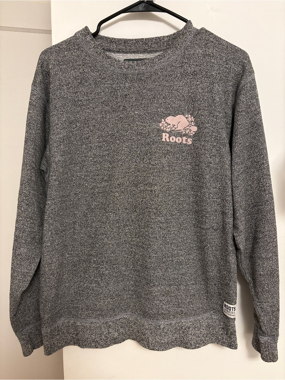 Roots Women’s Gray Crewneck sweatshirt with Pink Logo / Oversized / boyfriend